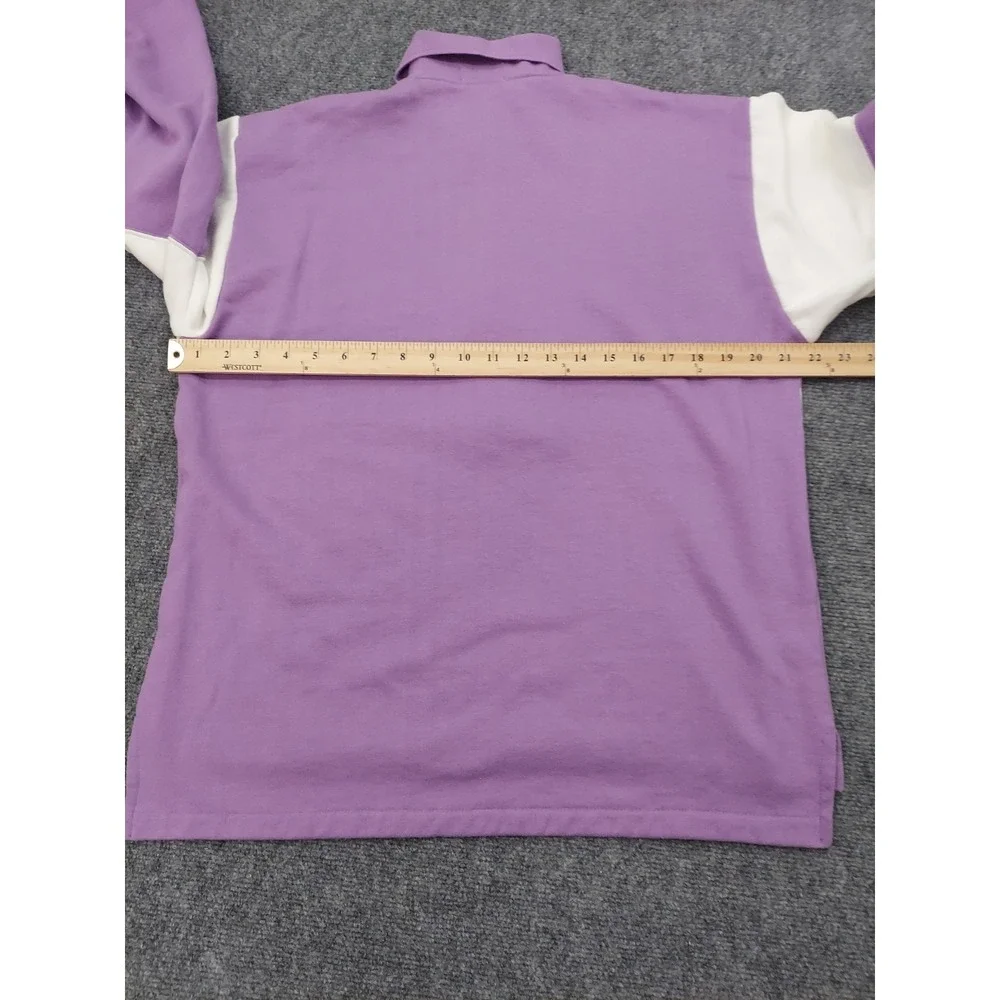 Vtg Izod Lacoste Rugby Shirt Mens Large Purple Stripe Logo Croc Button